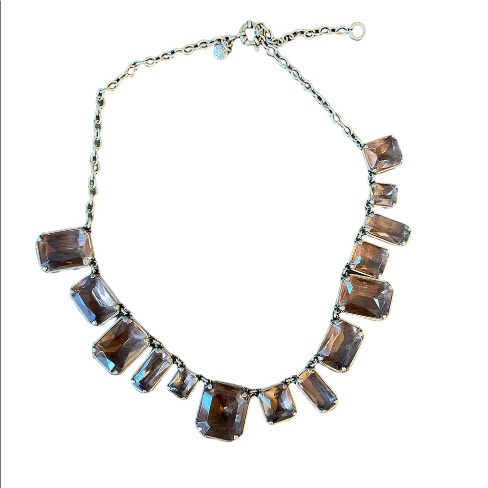 Jcrew gold and blush colored gem necklace worn 1x